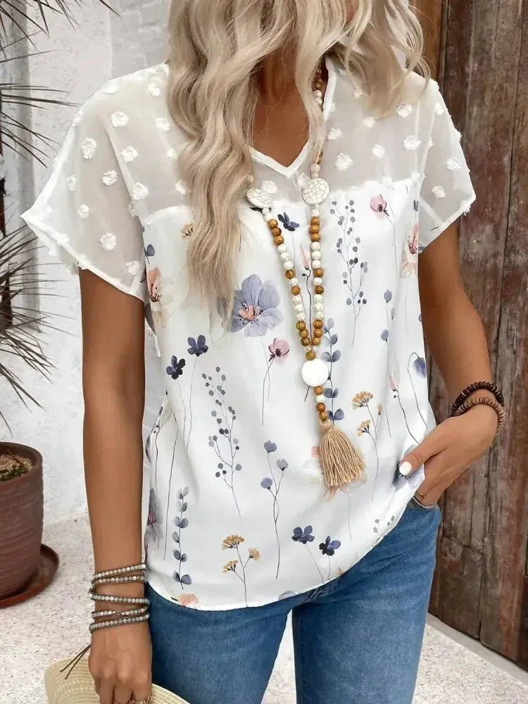 Floral Print V - Neck Flutter Sleeve Casual Top - Update AvenueT-ShirtsTrendsi100100877501719100100877501719938f9217 - a5ba - 4fdc - 9e87 - ad81c365d996 - Max - OriginWhite
