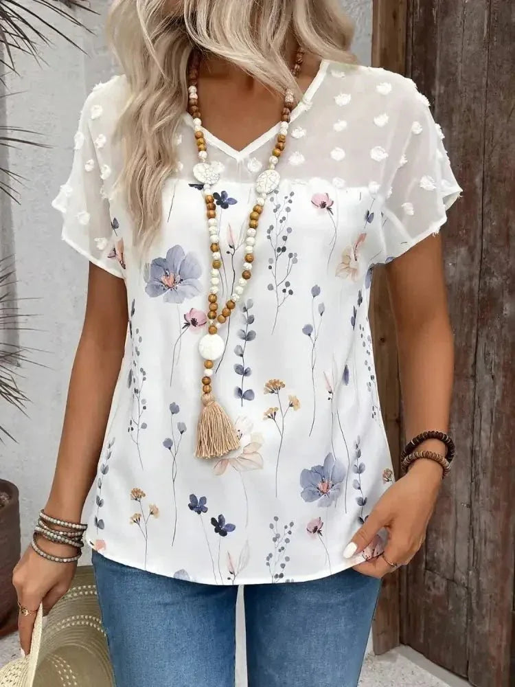 Floral Print V - Neck Flutter Sleeve Casual Top - Update AvenueT-ShirtsTrendsi10010087750171910010087750171935e62848 - 3fae - 49af - be65 - c9bea91ccf3f - Max - OriginWhite