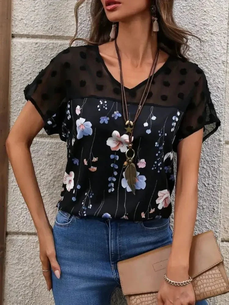 Floral Print V - Neck Flutter Sleeve Casual Top - Update AvenueT-ShirtsTrendsi100100877505374100100877505374a4fd2478 - c96e - 428e - 8783 - f7c3dca0d021 - Max - OriginBlack