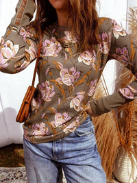 Floral Print Waffle Textured Long Sleeve Top - Update AvenueT-ShirtsTrendsi10010049601162910010049601162916e8aa239ff54d5cadb05834a6be250f - Max - OriginBrown