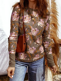 Floral Print Waffle Textured Long Sleeve Top - Update AvenueT-ShirtsTrendsi1001004960116291001004960116290bfd0d067b7041f8b4443b0ad6a76012 - Max - OriginBrown