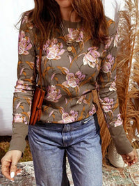 Floral Print Waffle Textured Long Sleeve Top - Update AvenueT-ShirtsTrendsi100100496011629100100496011629f41c1936e9c644c9af33bec1156f520b - Max - OriginBrown