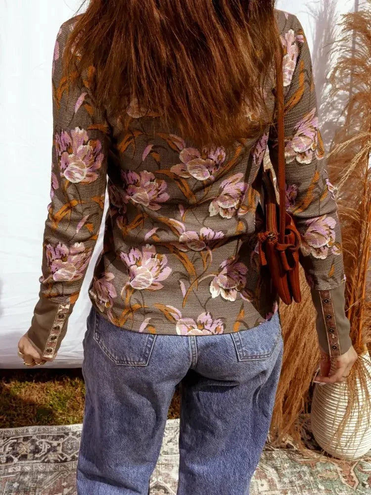 Floral Print Waffle Textured Long Sleeve Top - Update AvenueT-ShirtsTrendsi1001004960116291001004960116295a318fa9b8f14ebf80d1fbc3d3fb514d - Max - OriginBrown