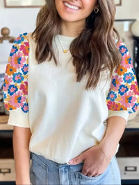 Floral Puff Sleeve Round Neck T-Shirt - Update AvenueT-ShirtsTrendsi100100007971152100100007971152ef4e78bb - d880 - 4ac1 - 9feb - bbbbf617cc16 - Max - OriginBeige