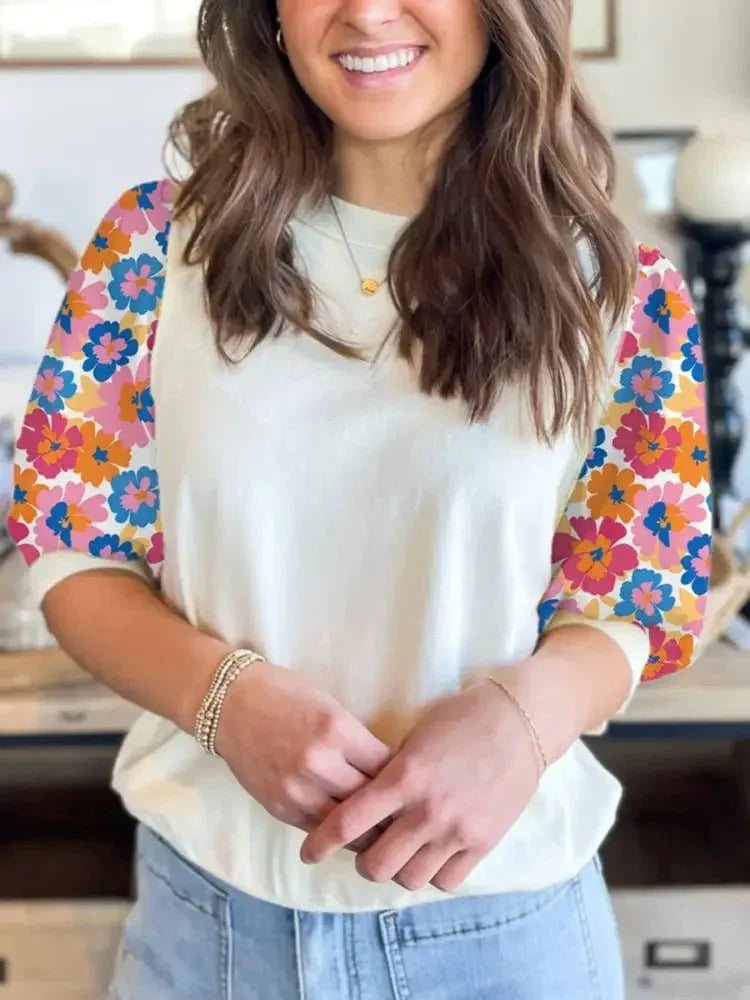 Floral Puff Sleeve Round Neck T-Shirt - Update AvenueT-ShirtsTrendsi100100007971152100100007971152c1a079a3 - 89da - 4d75 - a4da - 78de7506c4d2 - Max - OriginBeige