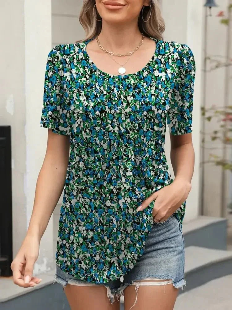 Floral Round Neck Short Sleeve Top - Update AvenueT-ShirtsTrendsi100100601847203100100601847203e9e411d8 - f970 - 4512 - b13e - a5b773d73ed8 - Max - OriginDark Green