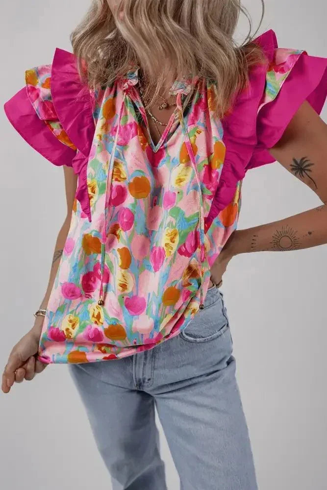 Floral Ruffle Layered Sleeve Blouse - Update AvenueTrendsi100100103691479100100103691479fc57e04e - 9b98 - 4ced - bbef - 691f5390ffe6 - Max - OriginHot Pink