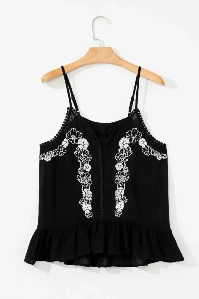 Floral Ruffled Hem Embroidery Cami - Update AvenueBoho VibesTrendsi100100867463190100100867463190c20d63fd - 094d - 4fd7 - 80c2 - df56207a7077 - Max - OriginBlack
