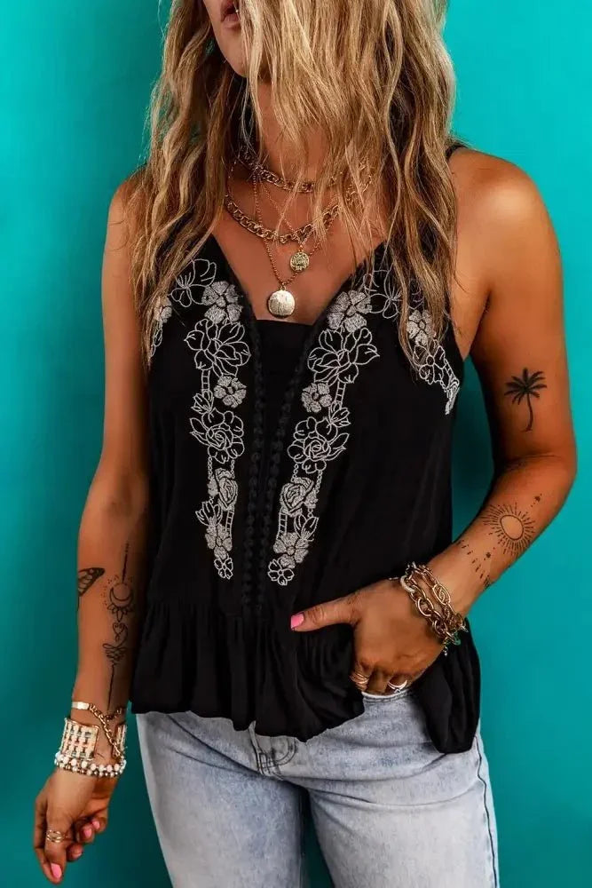 Floral Ruffled Hem Embroidery Cami - Update AvenueBoho VibesTrendsi100100867463190100100867463190c90ce90f - 012b - 4ec4 - b339 - af2d0792ac00 - Max - OriginBlack