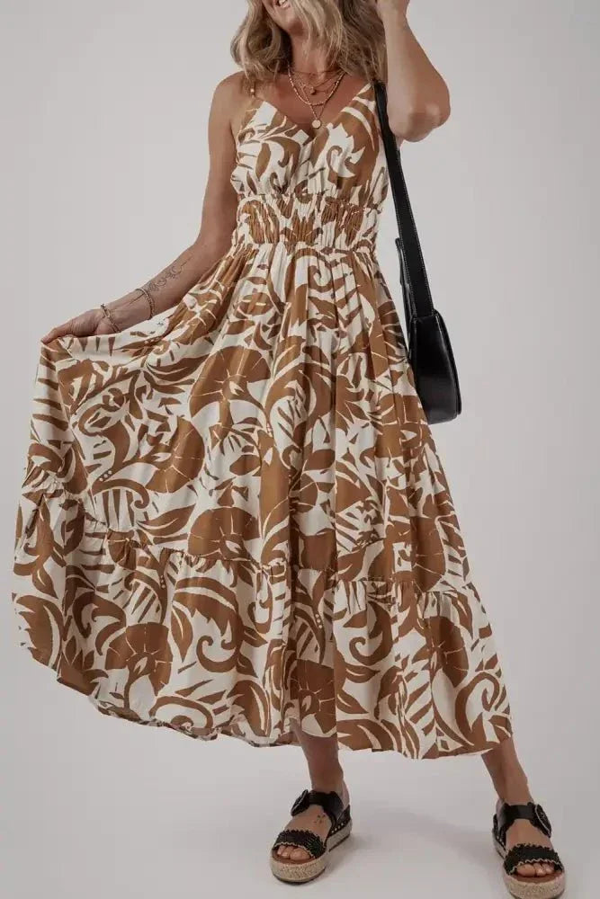 Floral Shirred High Waist Spaghetti Straps Dress - Update AvenueBoho VibesTrendsi10010019328556510010019328556571907279 - e96f - 444d - a680 - cd5be0f9aa90 - Max - OriginMocha