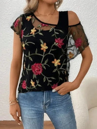 Floral Short Sleeve Sheer Top - Update AvenueT-ShirtsTrendsi1001007095212671001007095212679aaa7f69 - 2ee5 - 4219 - ab27 - aeda70f8487c - Max - OriginBlack