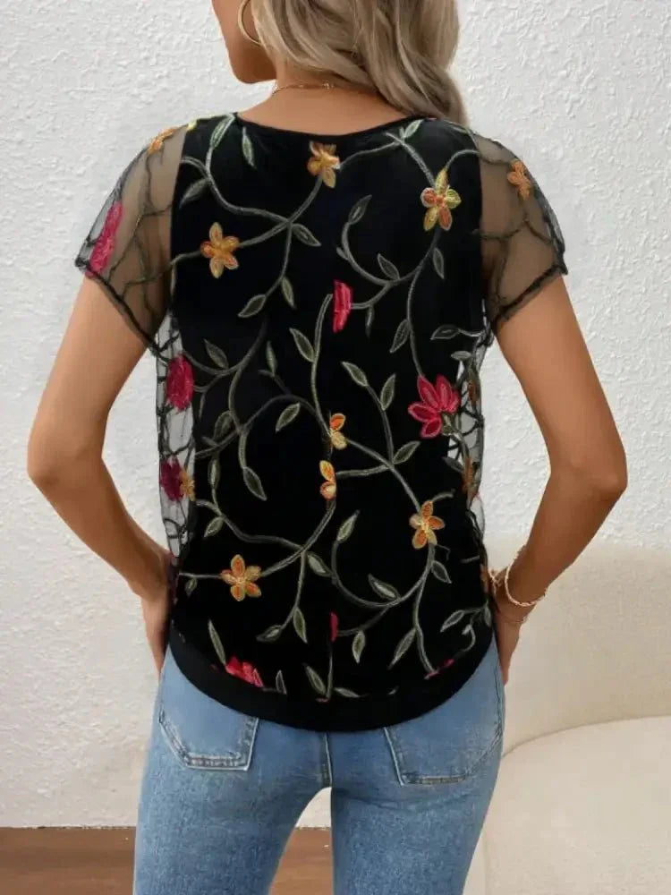 Floral Short Sleeve Sheer Top - Update AvenueT-ShirtsTrendsi100100709521267100100709521267b3b757c7 - c19a - 49c3 - 8d62 - 689367327cb1 - Max - OriginBlack