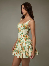Floral Sleeveless Mini Pleated Dress
