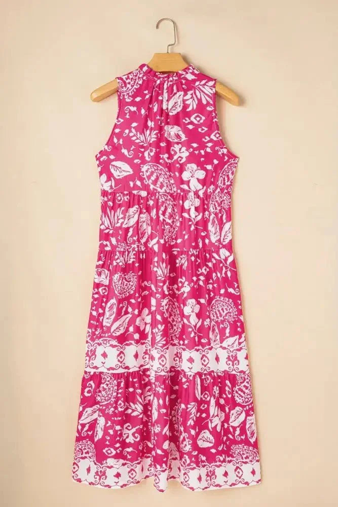 Floral Sleeveless Tasseled Tie Neck Tiered Midi Dress - Update AvenueBoho VibesTrendsi100100894395835100100894395835c7bb3e36 - 481e - 4354 - 9668 - 6804a88e5ac7 - MaxHot Pink