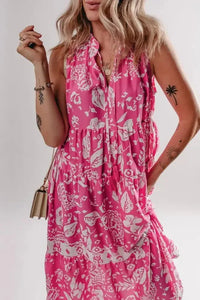 Floral Sleeveless Tasseled Tie Neck Tiered Midi Dress - Update AvenueBoho VibesTrendsi10010089439583510010089439583588e978a5 - 4e2e - 4656 - 8fe4 - 4234b938587f - MaxHot Pink