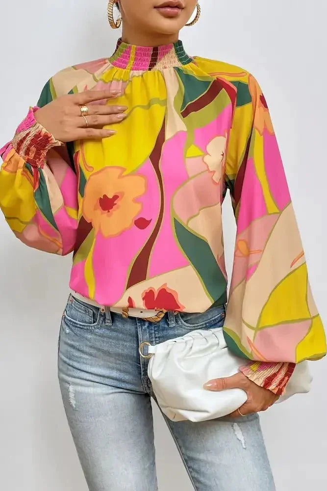 Floral Smocked Lantern Sleeve Mock Neck Blouse - Update AvenueTrendsi10010170515595310010170515595339e7511beaa04a91b1d04a4a338c7daa - MaxMulticolor