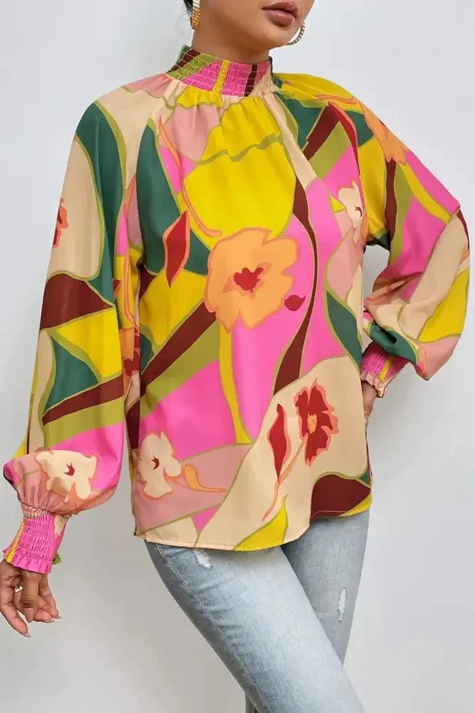 Floral Smocked Lantern Sleeve Mock Neck Blouse - Update AvenueTrendsi100101705155953100101705155953a53d2ed5e69d4ce9978e78049eaa8a2b - MaxMulticolor