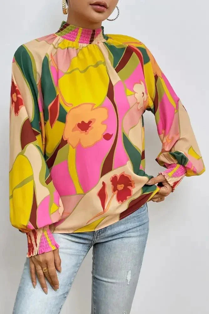 Floral Smocked Lantern Sleeve Mock Neck Blouse - Update AvenueTrendsi100101705155953100101705155953f995ef1a03dd4562aca3d48d76e7ed7c - MaxMulticolor