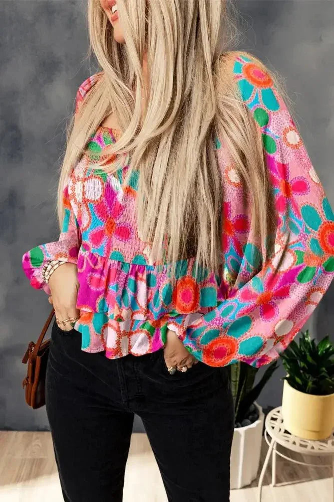 Floral Smocked Ruffled Balloon Sleeve Blouse - Update AvenueTrendsi100101189574048100101189574048ae58eb87f0694558b7aad1f33715e3c4 - MaxMulticolor