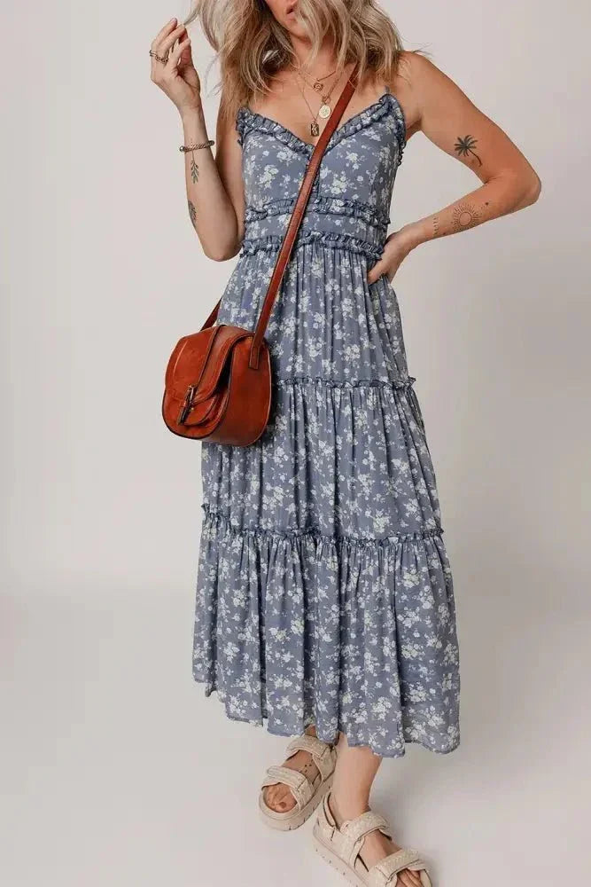 Floral Spaghetti Strap Frilled V Neck Tiered Midi Dress - Update AvenueBoho VibesTrendsi1001002058303451001002058303453cb191a3 - e4c2 - 4684 - 8718 - 02e57fdc5612 - MaxDusty Blue