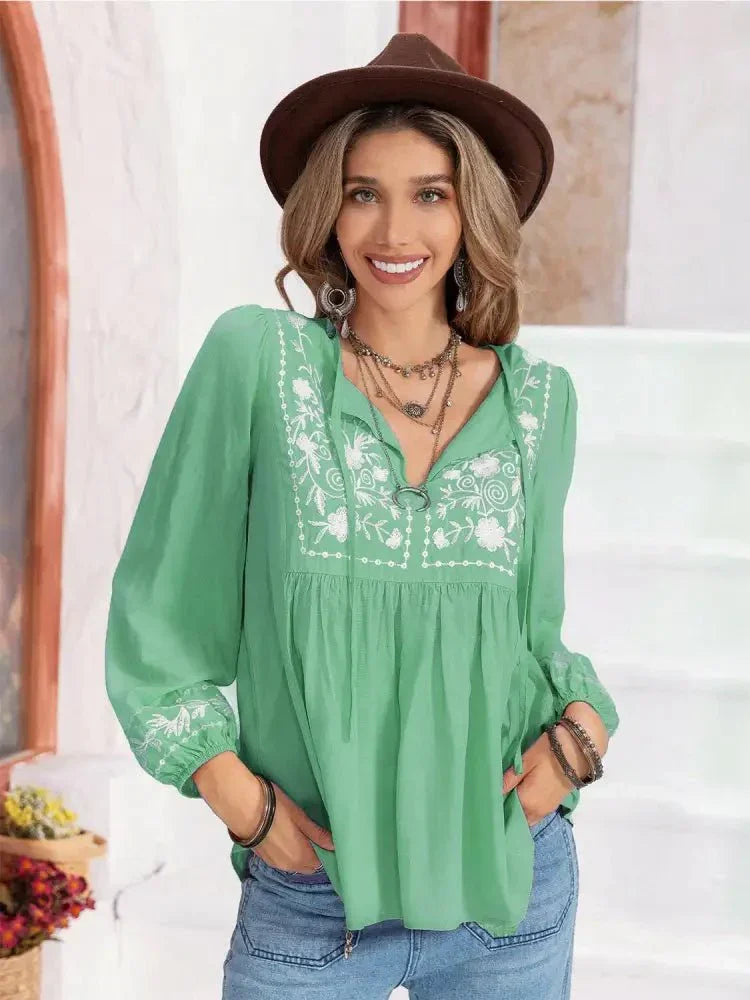 Floral Tie Neck Balloon Sleeve Blouse - Update AvenueTrendsi1001013281211201001013281211202812408108dd4c41be40fc0b68856bdd - MaxGum Leaf