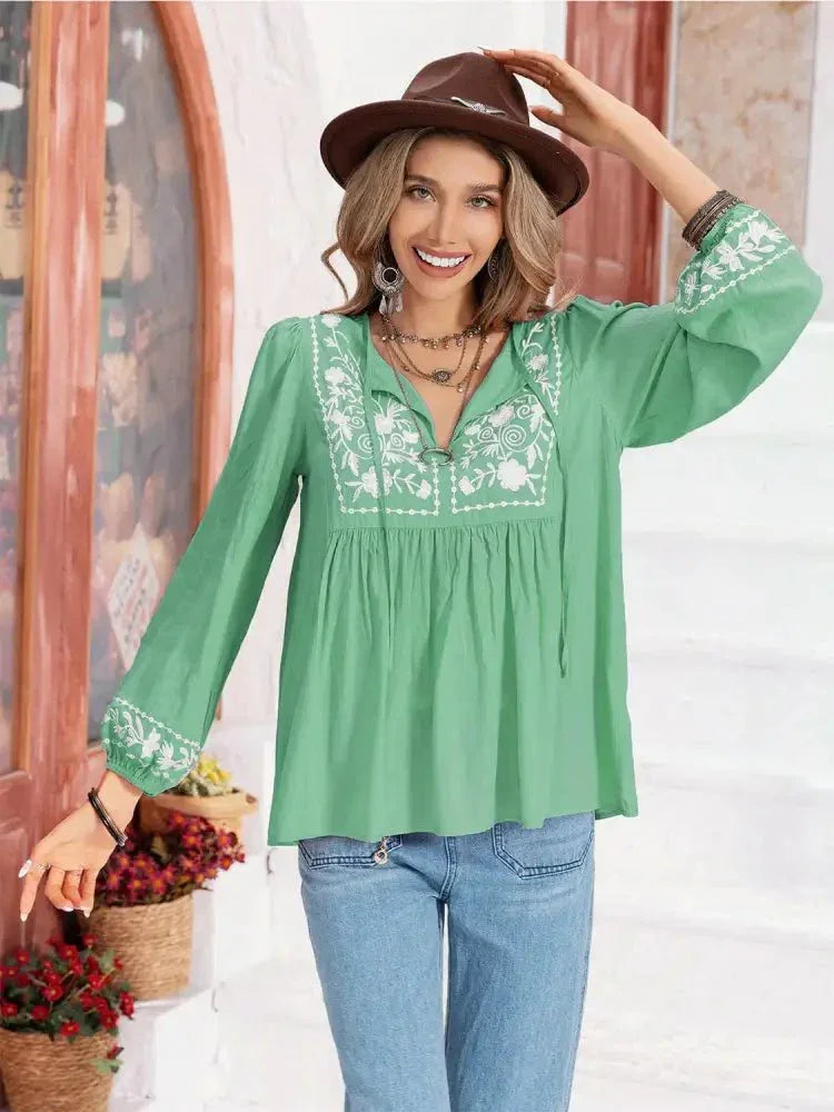 Floral Tie Neck Balloon Sleeve Blouse - Update AvenueTrendsi10010132812112010010132812112034f44424dc754f11810daeddb5c8a488 - MaxGum Leaf