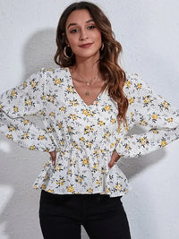 Floral V - Neck Balloon Sleeve Peplum Blouse - Update AvenueTrendsi1001014738632381001014738632384c83652b1ee046ad9314866e547ed6d1 - MaxWhite