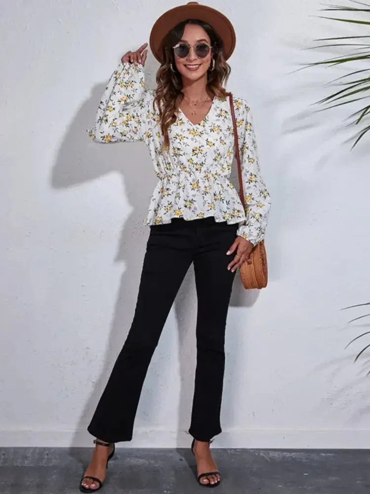Floral V - Neck Balloon Sleeve Peplum Blouse - Update AvenueTrendsi100101473863238100101473863238e020cbf271ff4158a9c9f05c49be6f35 - MaxWhite
