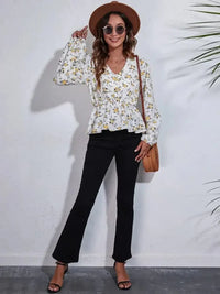 Floral V - Neck Balloon Sleeve Peplum Blouse - Update AvenueTrendsi100101473863238100101473863238e020cbf271ff4158a9c9f05c49be6f35 - MaxWhite