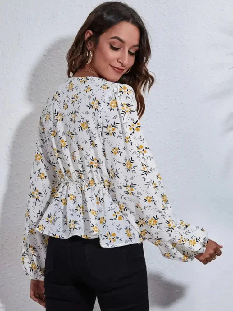 Floral V - Neck Balloon Sleeve Peplum Blouse - Update AvenueTrendsi100101473863238100101473863238af855c05f6ce47c59f6afb9e3d461fc3 - MaxWhite