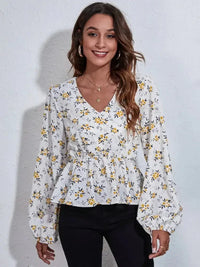 Floral V - Neck Balloon Sleeve Peplum Blouse - Update AvenueTrendsi100101473863238100101473863238c4baf3925b48477d8c45a65d0373c487 - MaxWhite