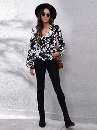 Floral V - Neck Balloon Sleeve Peplum Blouse - Update AvenueTrendsi1001018053782761001018053782763c93f7476d3540ca96e7407b0309cb05 - MaxBlack