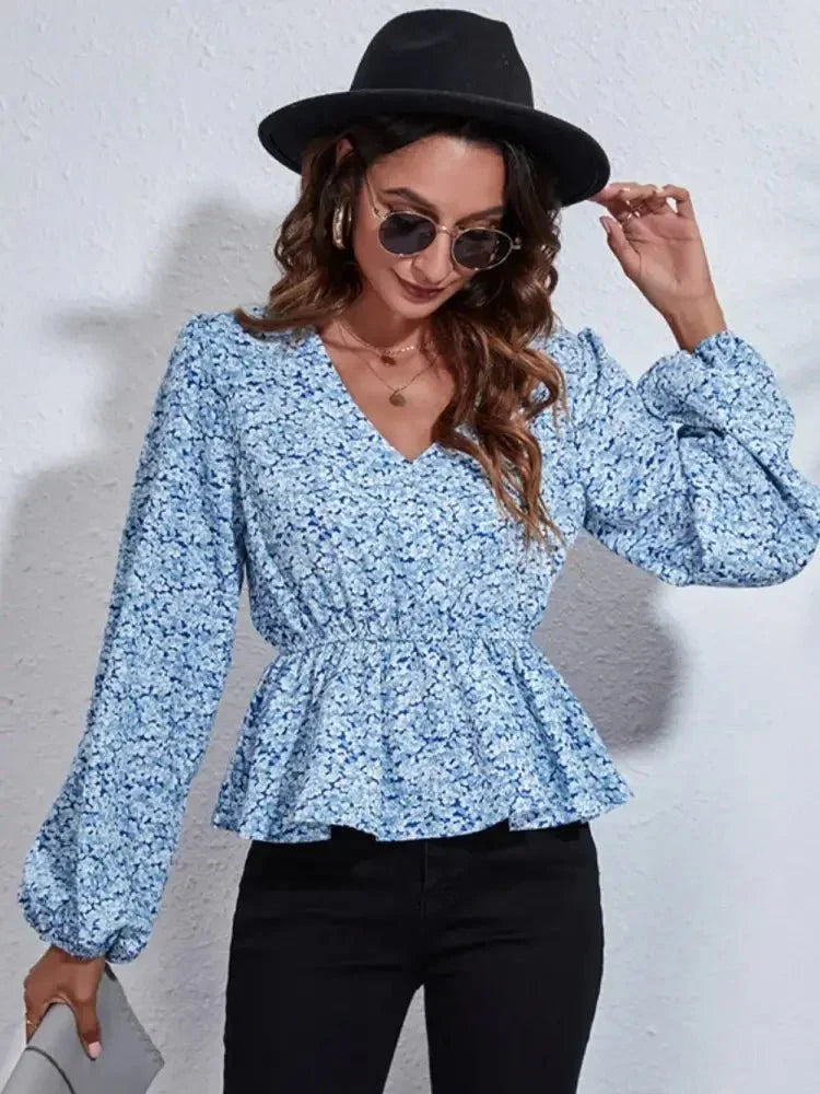 Floral V - Neck Balloon Sleeve Peplum Blouse - Update AvenueTrendsi1001019604934251001019604934250c6c20851c80466ab32bf91ec557ee5a - MaxMisty Blue