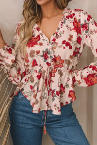 Floral V - Neck Drawstring Peplum Blouse - Update AvenueTrendsi1001019550676891001019550676898d5ed968 - 8a6c - 4938 - 89c0 - 6871fd591340 - MaxMulticolor