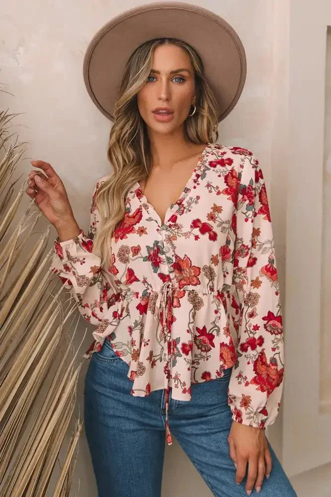 Floral V - Neck Drawstring Peplum Blouse - Update AvenueTrendsi100101955067689100101955067689453a6a34 - 2bb0 - 48b8 - b09c - 6810606faf2e - MaxMulticolor