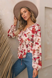 Floral V - Neck Drawstring Peplum Blouse - Update AvenueTrendsi10010195506768910010195506768984687052 - 30e3 - 4bd9 - 8709 - 319771b7fce3 - MaxMulticolor