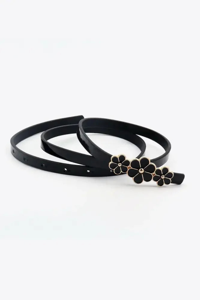 Flower Decor Skinny PU Belt