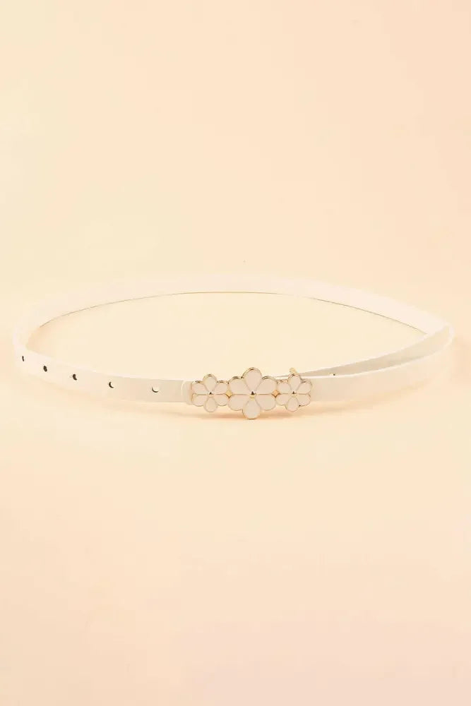 Flower Decor Skinny PU Belt