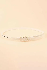 Flower Decor Skinny PU Belt