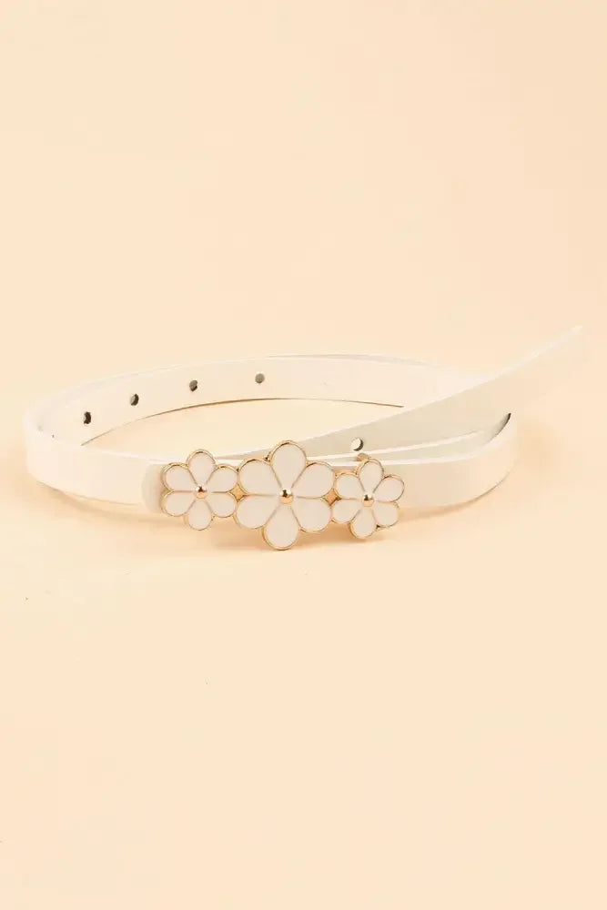 Flower Decor Skinny PU Belt
