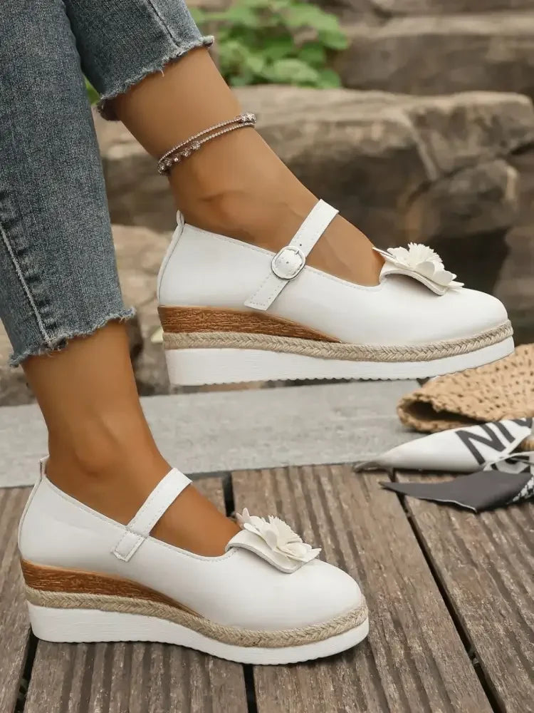 Flower Embellished Mary Jane Loafers