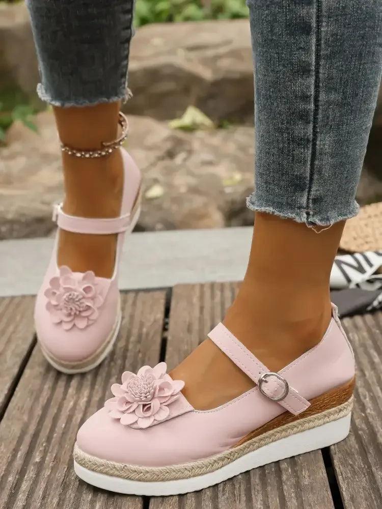 Flower Embellished Mary Jane Loafers