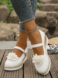 Flower Embellished Mary Jane Loafers