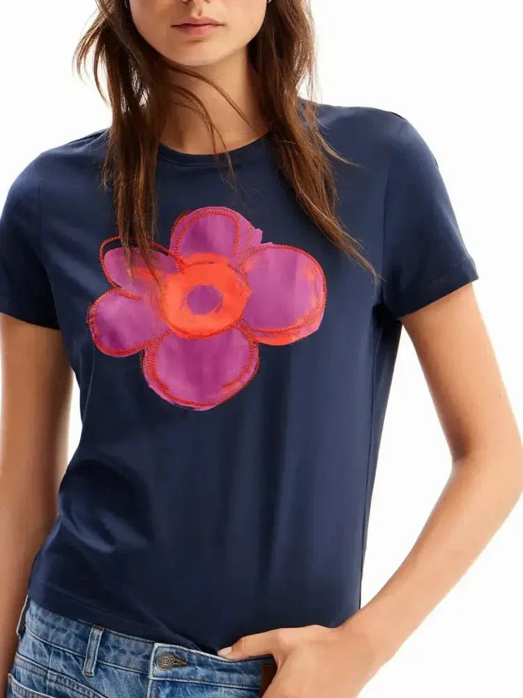 Flower Graphic Round Neck T-Shirt - Update AvenueT-ShirtsTrendsi10010057704634610010057704634684d2ecccf95c41d3a3c711a81966d958 - Max - OriginBlue
