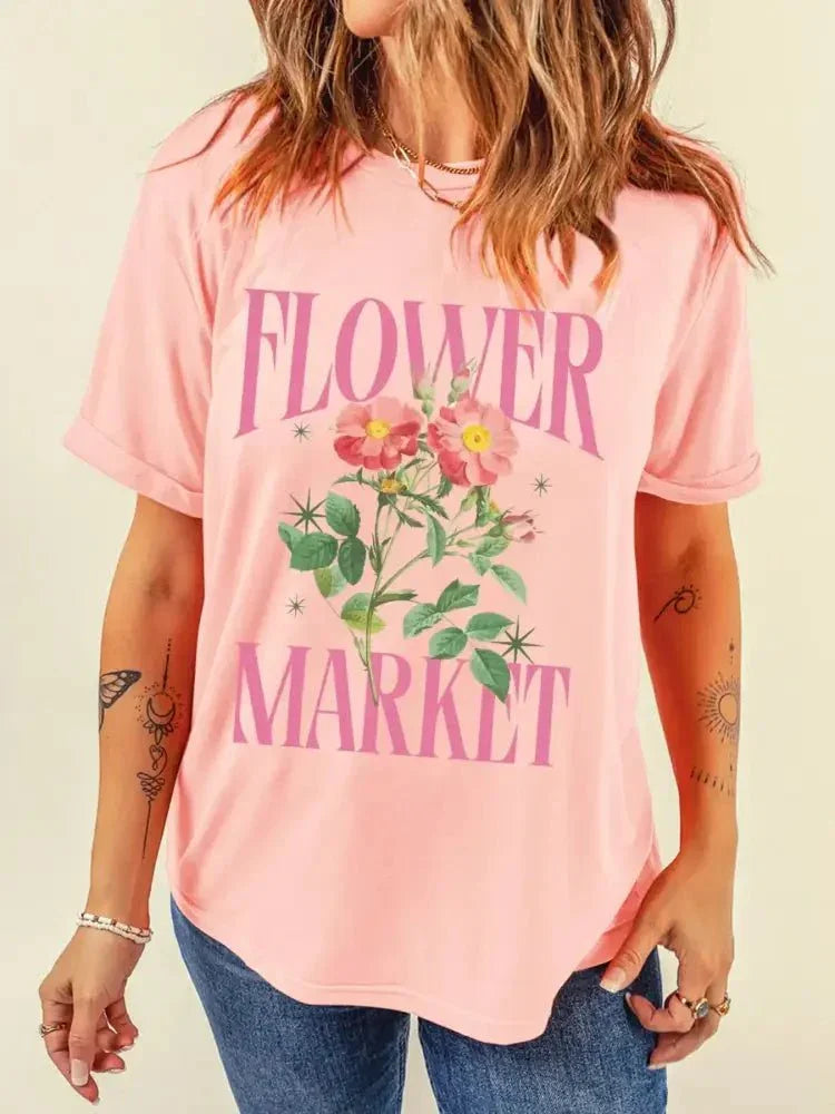 FLOWER MARKET Graphic Crewneck T Shirt - Update AvenueT-ShirtsTrendsi1001009200334971001009200334976fcd042252e14df2b340688793bfaeb7 - Max - OriginWatermelon pink
