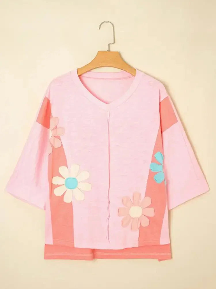 Flower Patched Exposed Seam Oversized T Shirt - Update AvenueT-ShirtsTrendsi10010050716505210010050716505250ac0dbcedcf4c469542afb3aad7b1ec - Max - OriginWatermelon pink
