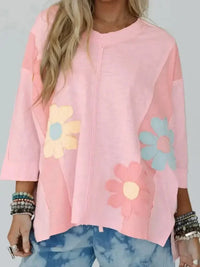 Flower Patched Exposed Seam Oversized T Shirt - Update AvenueT-ShirtsTrendsi100100507165052100100507165052e80d85ddd08d4e6f87dce71fbb5104d8 - Max - OriginWatermelon pink