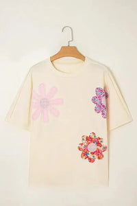 Flower Patched Exposed Stitching Trim Crew Neck Loose Tee - Update AvenueT-ShirtsTrendsi1001002509963231001002509963238222eb6b - e7ae - 4f14 - b520 - 52cb9335e34b - Max - OriginCream