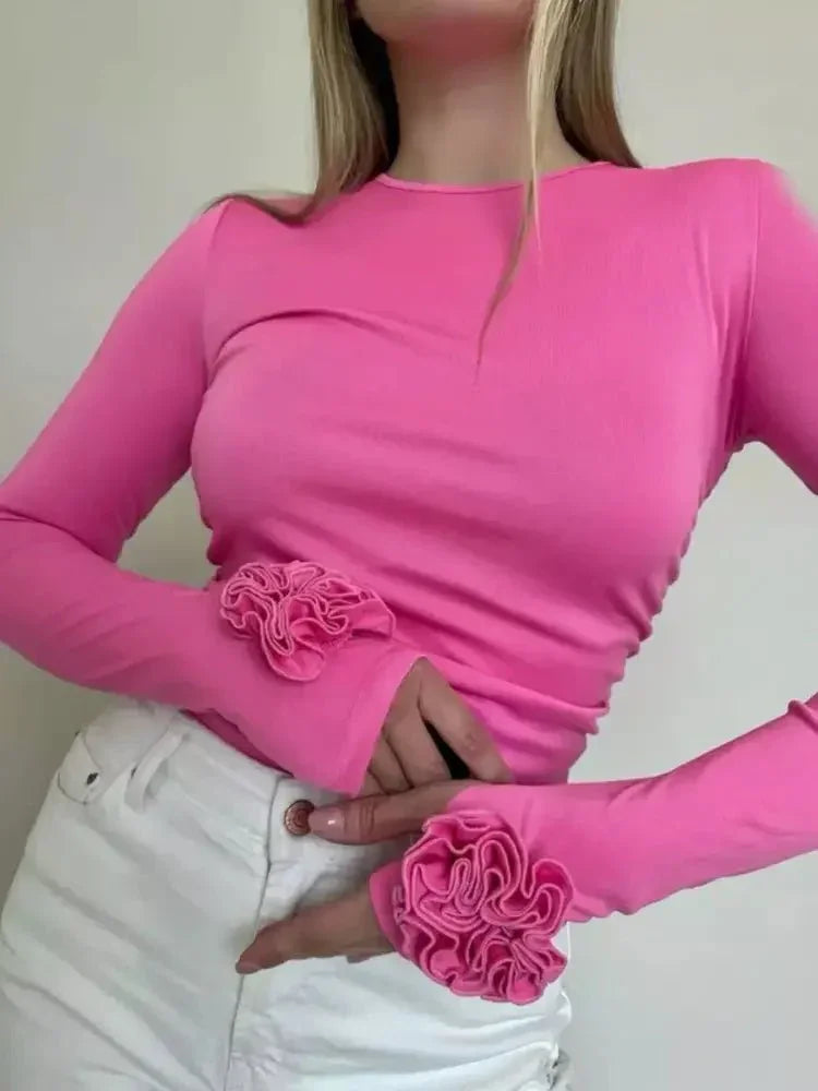 Flower Round Neck Long Sleeve T-Shirt - Update AvenueT-ShirtsTrendsi100100725295306100100725295306243583d434314eaaa9bcf1c376c812c8 - Max - OriginHot Pink