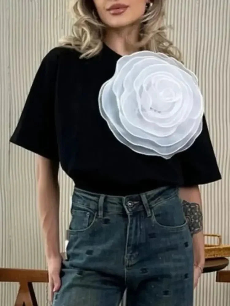 Flower Round Neck Short Sleeve T-Shirt - Update AvenueT-ShirtsTrendsi100100470737109100100470737109376b574d - bdac - 4ddd - a15b - e8841a77040a - Max - OriginBlack